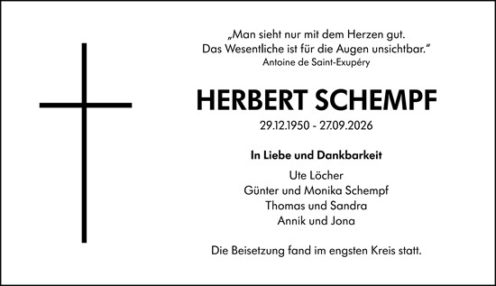 Traueranzeige von Herbert Schempf von Wormser Zeitung