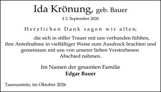 Traueranzeige von Ida Krönung von Idsteiner Land/Untertaunus