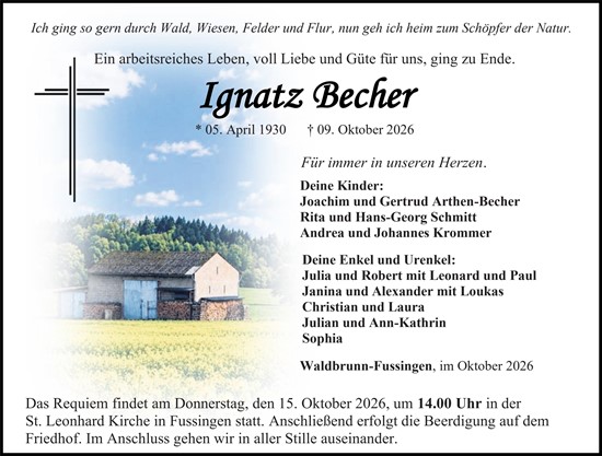 Traueranzeige von Ignatz Becher von Nassauische Neue Presse