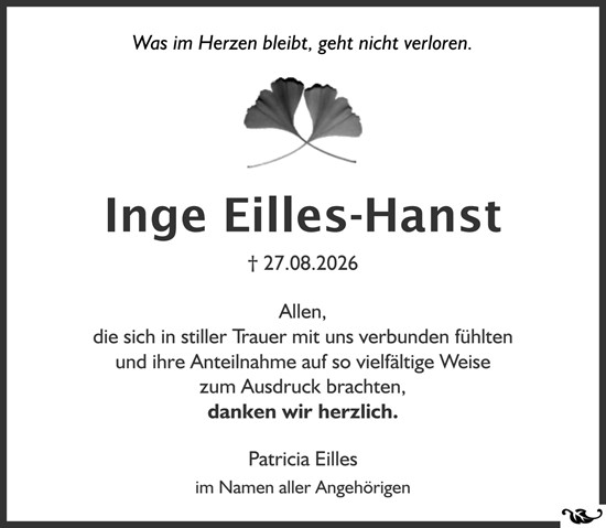 Traueranzeige von Inge Eilles-Hanst von Allgemeine Zeitung Mainz