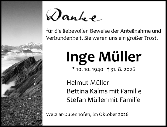 Traueranzeige von Inge Müller von Wetzlarer Neue Zeitung