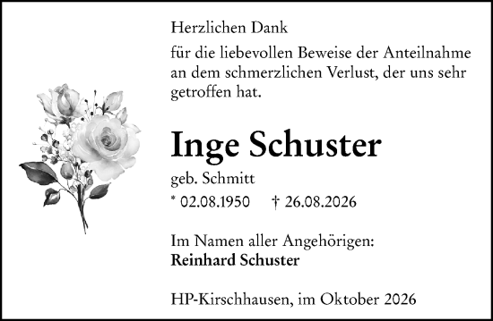 Traueranzeige von Inge Schuster von Starkenburger Echo