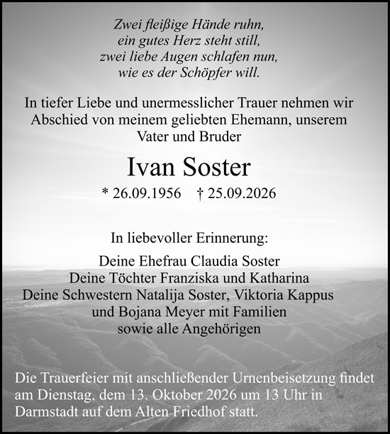 Traueranzeige von Ivan Soster von Darmstädter Echo