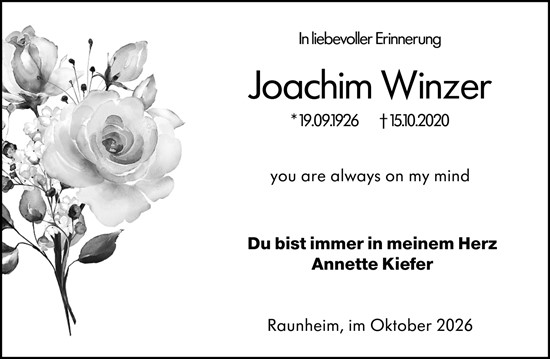 Traueranzeige von Joachim Winzer von Rüsselsheimer Echo