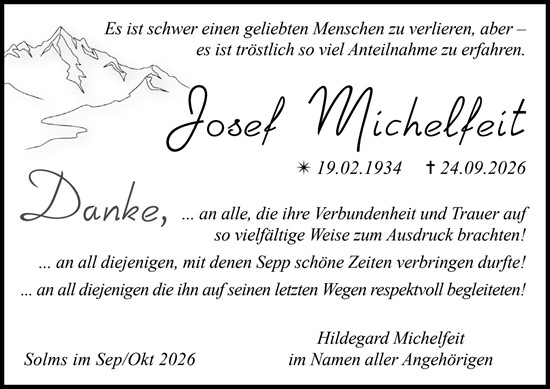 Traueranzeige von Josef Michelfeit von Wetzlarer Neue Zeitung