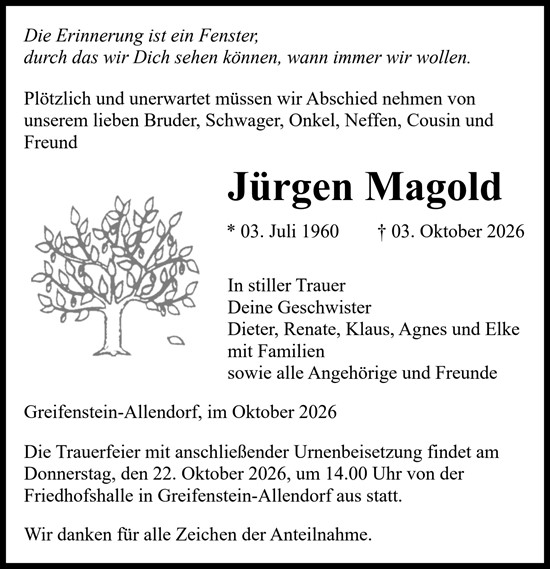 Traueranzeige von Jürgen Magold von Wetzlarer Neue Zeitung