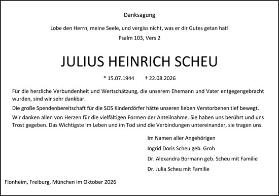 Traueranzeige von Julius Heinrich Scheu von Allgemeine Zeitung Alzey
