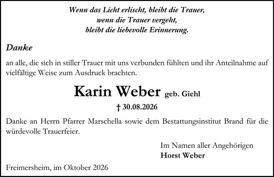 Traueranzeige von Karin Weber von Allgemeine Zeitung Alzey