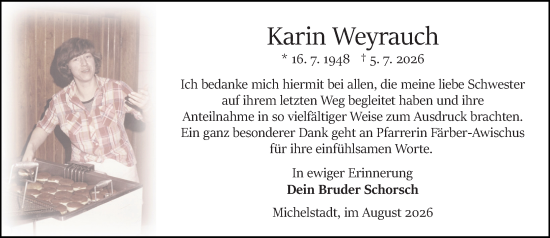 Traueranzeige von Karin Weyrauch von Odenwälder Echo