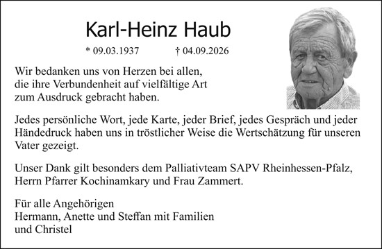 Traueranzeige von Karl-Heinz Haub von Allgemeine Zeitung Mainz