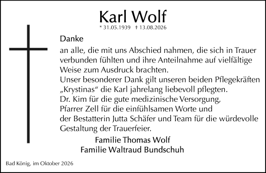 Traueranzeige von Karl Wolf von Odenwälder Echo