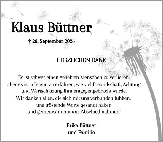 Traueranzeige von Klaus Büttner von Wiesbadener Kurier