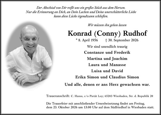 Traueranzeige von Konrad Rudhof von Wiesbadener Kurier