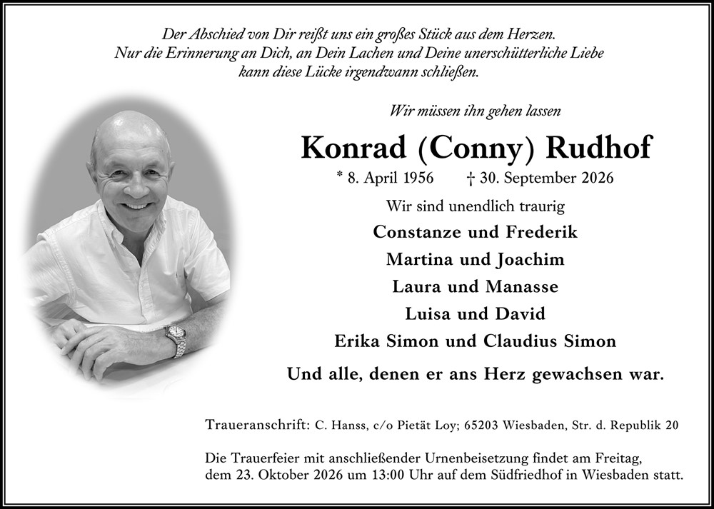  Traueranzeige für Konrad Rudhof vom 10.10.2026 aus Wiesbadener Kurier