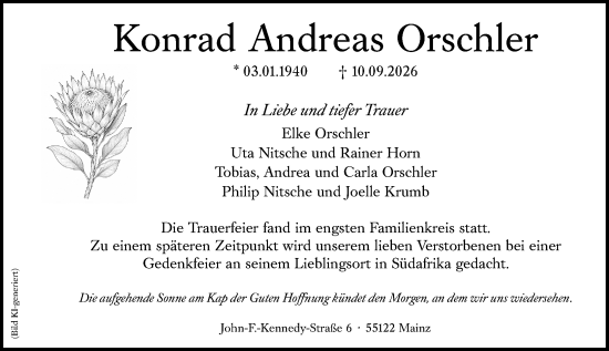 Traueranzeige von Konrad Andreas Orschler von Allgemeine Zeitung Mainz
