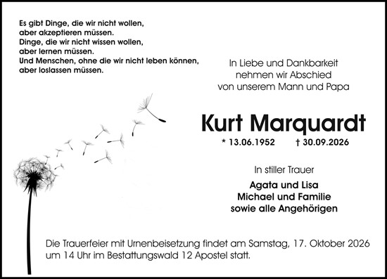 Traueranzeige von Kurt Marquardt von Odenwälder Echo