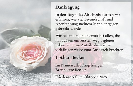 Traueranzeige von Lothar Becker von Hinterländer Anzeiger