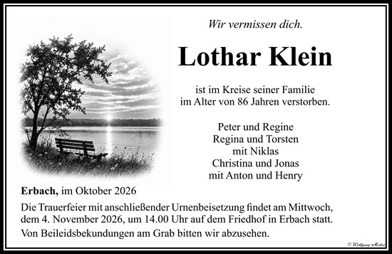Traueranzeige von Lothar Klein von Nassauische Neue Presse