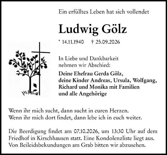 Traueranzeige von Ludwig Gölz von Starkenburger Echo