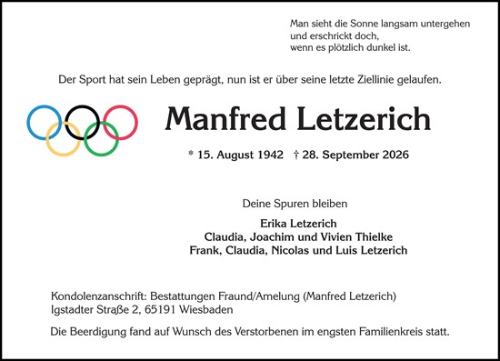 Traueranzeige von Manfred Letzerich von Wiesbadener Kurier