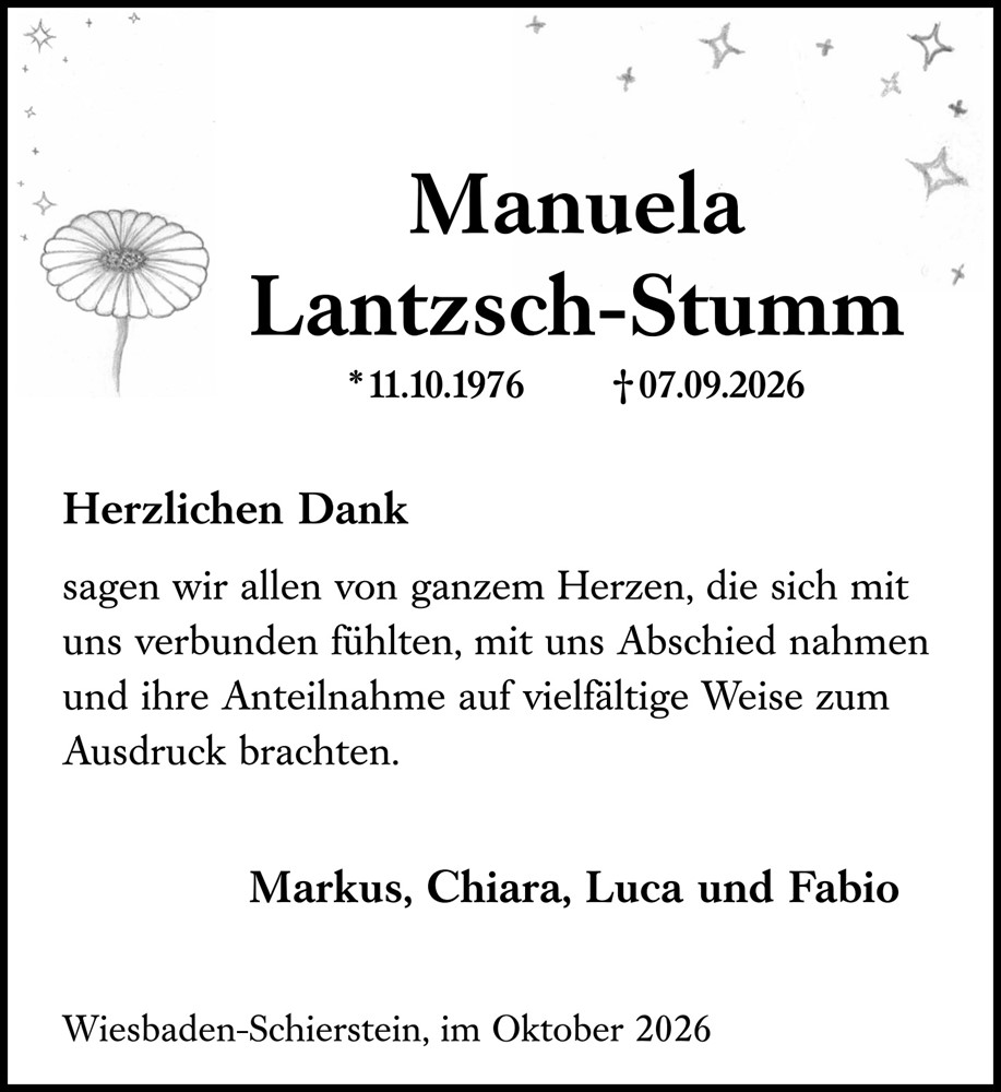  Traueranzeige für Manuela Lantzsch-Stumm vom 10.10.2026 aus Wiesbadener Kurier