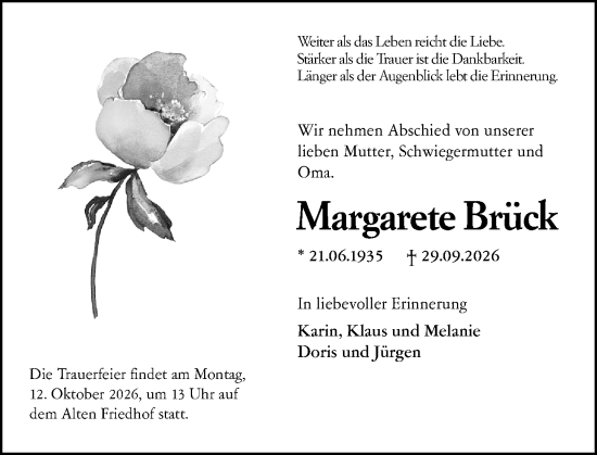 Traueranzeige von Margarete Brück von Darmstädter Echo