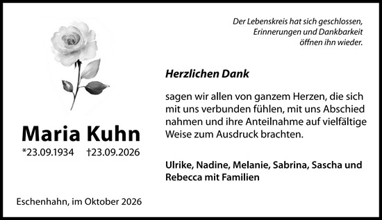 Traueranzeige von Maria Kuhn von Idsteiner Land/Untertaunus