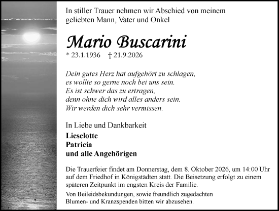 Traueranzeige von Mario Buscarini von Rüsselsheimer Echo