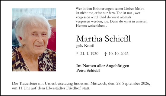 Traueranzeige von Martha Schießl von Darmstädter Echo