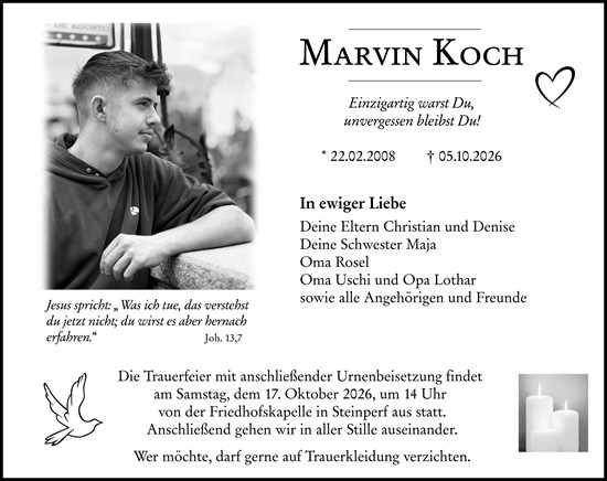Traueranzeige von Marvin Koch von Hinterländer Anzeiger