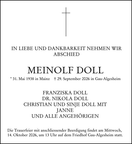 Traueranzeige von Meinolf Doll von Allgemeine Zeitung Rheinhessen-Nahe