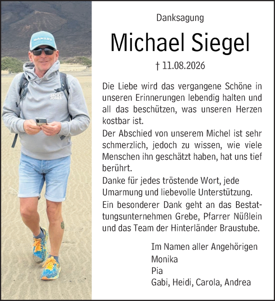 Traueranzeige von Michael Siegel von Hinterländer Anzeiger
