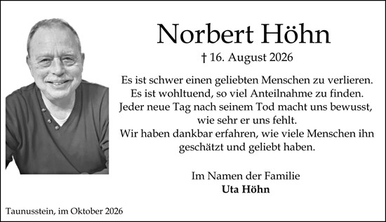 Traueranzeige von Norbert Höhn von Idsteiner Land/Untertaunus