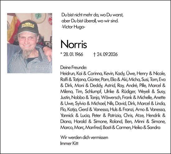 Traueranzeige von Norris Schmidt von Dill Block