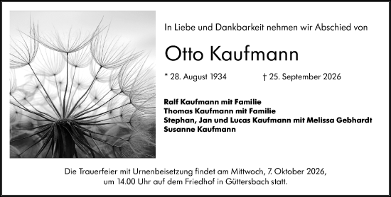 Traueranzeige von Otto Kaufmann von Odenwälder Echo