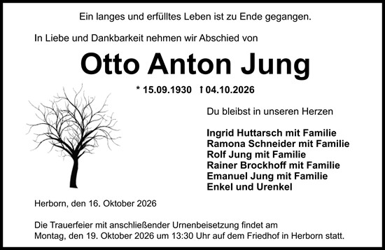 Traueranzeige von Otto Anton Jung von Dill Block