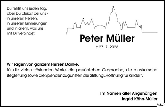 Traueranzeige von Peter Müller von Allgemeine Zeitung Mainz