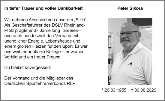 Traueranzeige von Peter Sikora von Allgemeine Zeitung Mainz