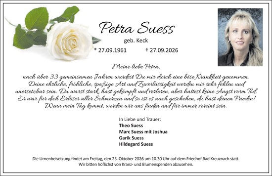 Traueranzeige von Petra Suess von Allgemeine Zeitung Rheinhessen-Nahe