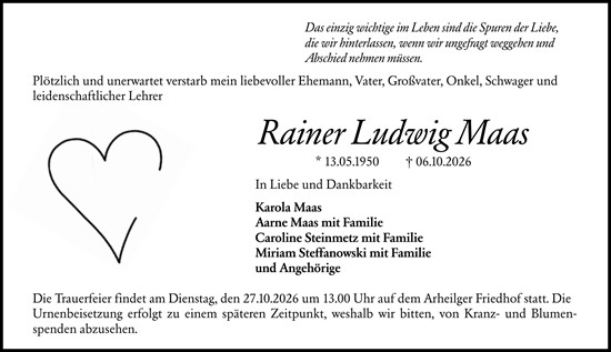Traueranzeige von Rainer Ludwig Maas von Darmstädter Echo