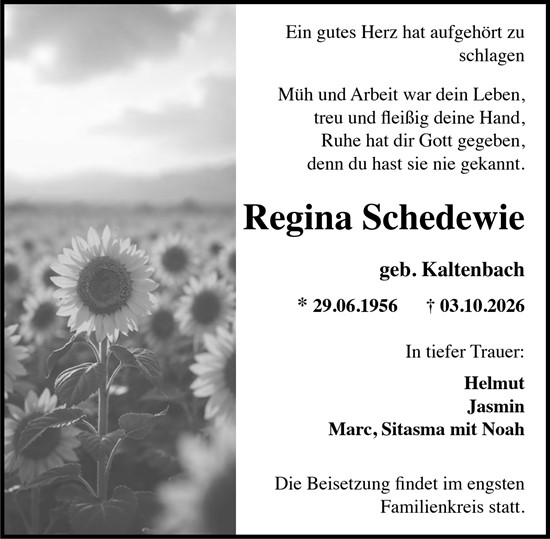 Traueranzeige von Regina Schedewie von Rheingau Kurier