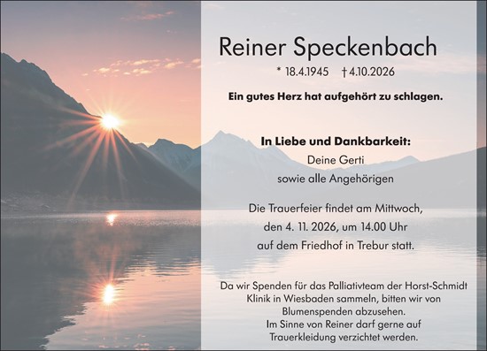 Traueranzeige von Reiner Speckenbach von Rüsselsheimer Echo