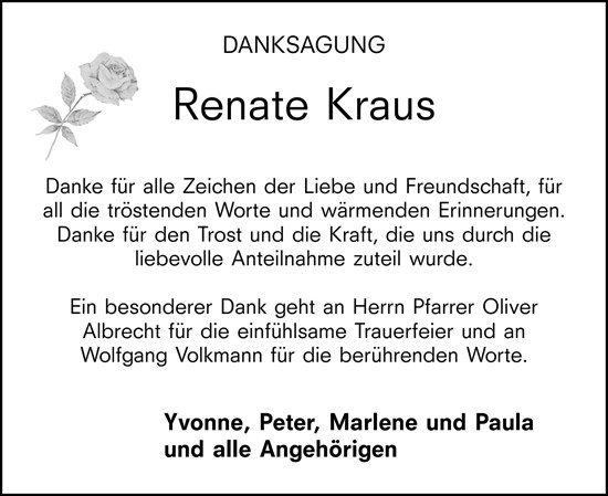 Traueranzeige von Renate Kraus von Hochheimer Zeitung