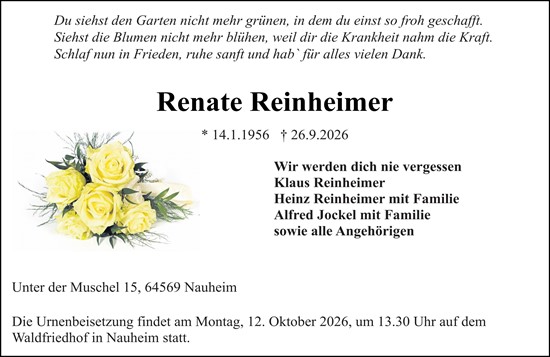 Traueranzeige von Renate Reinheimer von Groß-Gerauer Echo