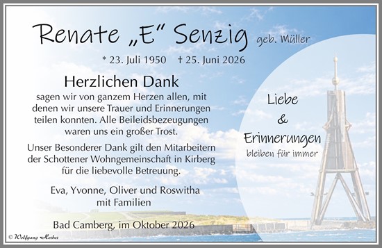 Traueranzeige von Renate Senzig von Camberger Anzeiger