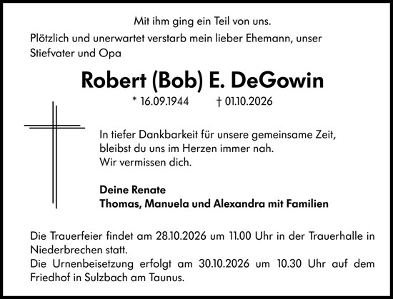 Traueranzeige von Robert DeGowin von Camberger Anzeiger