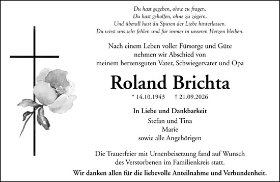 Traueranzeige von Roland Brichta von Wetzlarer Neue Zeitung