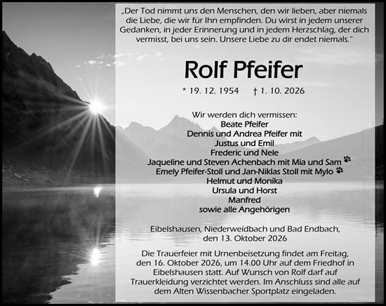 Traueranzeige von Rolf Pfeifer von Hinterländer Anzeiger