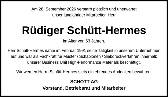 Traueranzeige von Rüdiger Schütt-Hermes von Allgemeine Zeitung Mainz