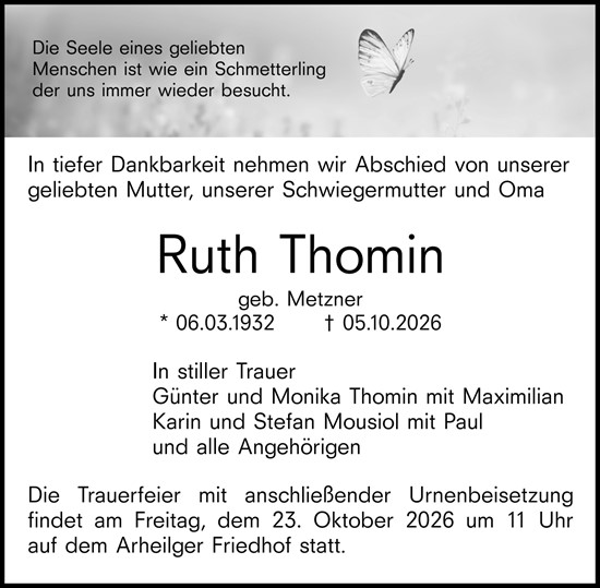 Traueranzeige von Ruth Thomin von Darmstädter Echo
